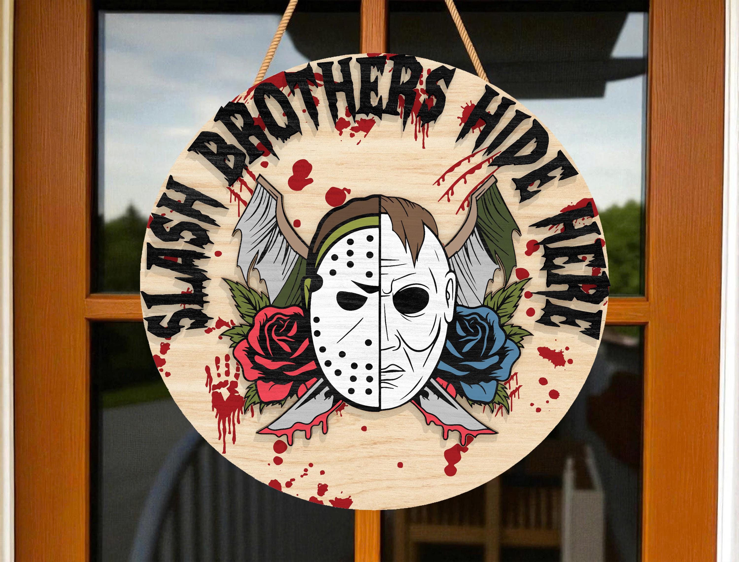 Horror Open Sign Creepy Horror Welcome Sign SVG, Round Wooden Door Sign Cut File, Scary ...