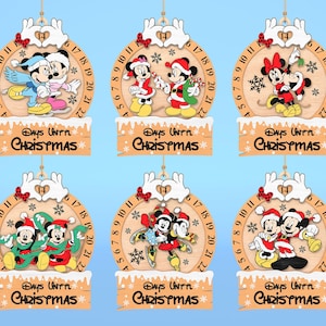 Ornamento di Natale per il conto alla rovescia tagliato al laser in formato SVG, Giorni fino a Natale in formato SVG, Ornamento del calendario di Natale in formato SVG, Mouse e amici in formato SVG, File Glowforge