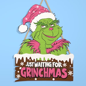 Frohe Weihnachten Türschild Laser Cut Plotter, Weihnachten Willkommensschild, Weihnachtskarikatur-Türschild, Grinchmas svg, Weihnachtsdekor, Glowforge-Datei