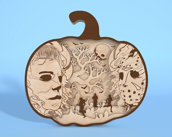 Halloween Kürbis stehend Laser geschnitten Datei geschnitten, Horror Charaktere geschnitten Datei, Film Horror Zeichen, Halloween Holzschild Holzschild, Halloween Dekor, Glowforge Datei