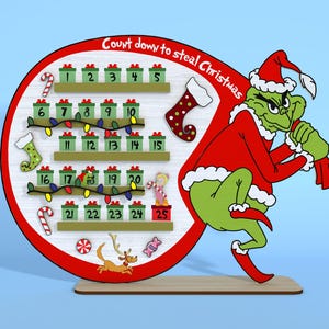 Placa de madeira de contagem regressiva de Natal Svg, calendário de Natal Svg, Feliz Grinchmas Svg, dias até o Natal Svg, contagem regressiva para o Natal Svg