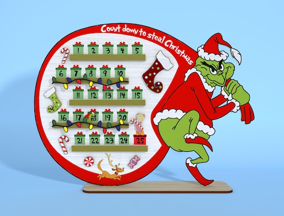 Christmas Countdown Standing Wood Sign Svg, Christmas Calendar Svg, Merry Grinchmas Svg ,Days Until Christmas Svg,Countdown To Christmas Svg
