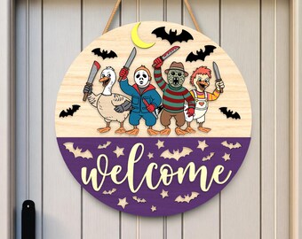 Funny Halloween Duck Sign SVG Laser Cut File , Layered Goose Welcome Door Hanger for 3mm Wood , Glowforge Cricut Silhouette Ready