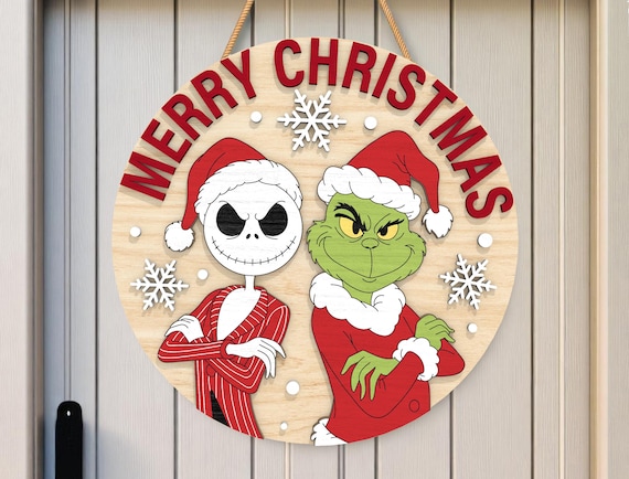 ジャック・スケリントンとグリンチのクリスマスサインSVG、メリー