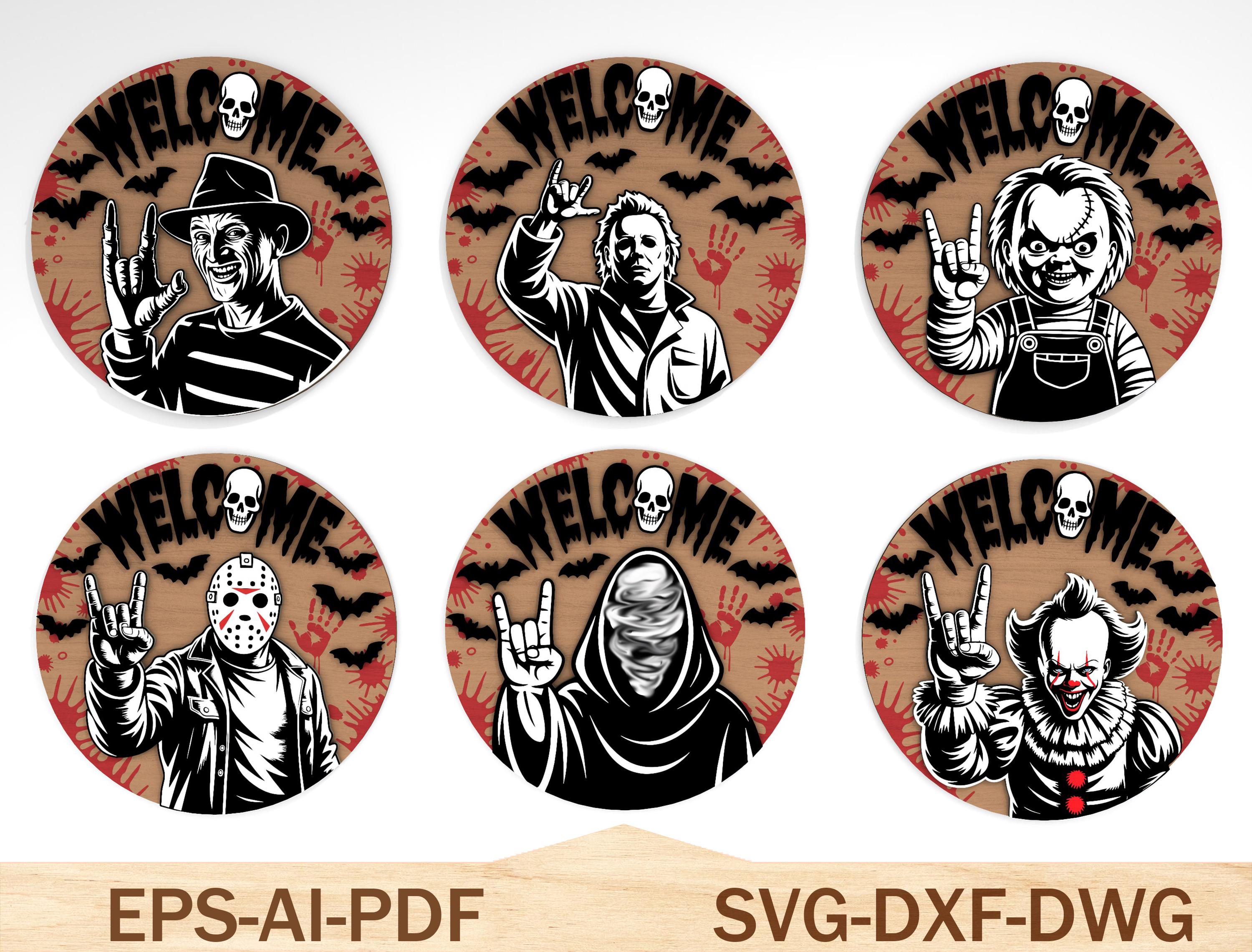 250 + Horror Characters Door Sign Bundle Svg, Halloween Door Hanger Svg ...