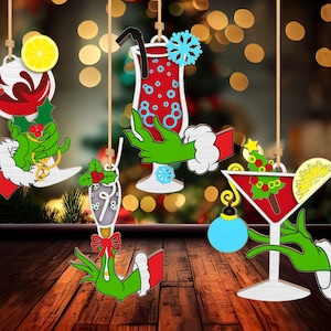 Merry Grinchmas Ornament Laser Cut File Svg,Christmas Drink Up Ornament Svg ,Christmas Characters Ornament Svg,Christmas Decor