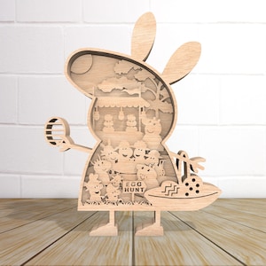 3D Multilayer Fröhliche Ostern Stehende Laser Cutdatei SVG, Cartoon SVG, Cartoon Ostern, Pilz Haus SVG, Frühlingsdeko, Ostern Dekor