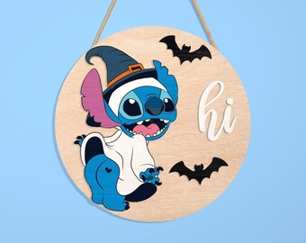 Cartello porta cartone animato di Halloween SVG, cartello rotondo di Halloween SVG, gancio porta rotondo SVG, cartone animato Halloween SVG, decorazioni di Halloween, file pronto Glowforge