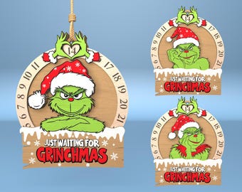 Christmas Calendar Ornament Svg,Christmas Countdown Ornament Laser Cut Svg, Grinchmas Ornament Svg,Days Until Christmas Svg ,Glowforge Files