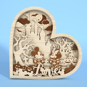 Halloween Maus Herz stehende Schicht Holzschild Holzschild, 3D Multilayer Halloween Cartoon geschnitten Datei