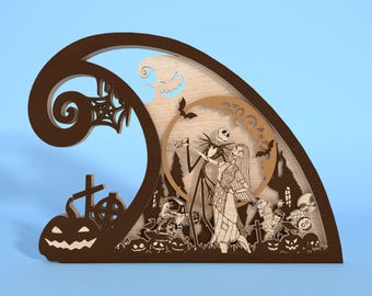 Halloween Film Standing Layer Laser Cut Datei svg, Halloween Charaktere svg, lustiges Halloween Holzschild svg, Halloween Dekor, Glowforge-Datei