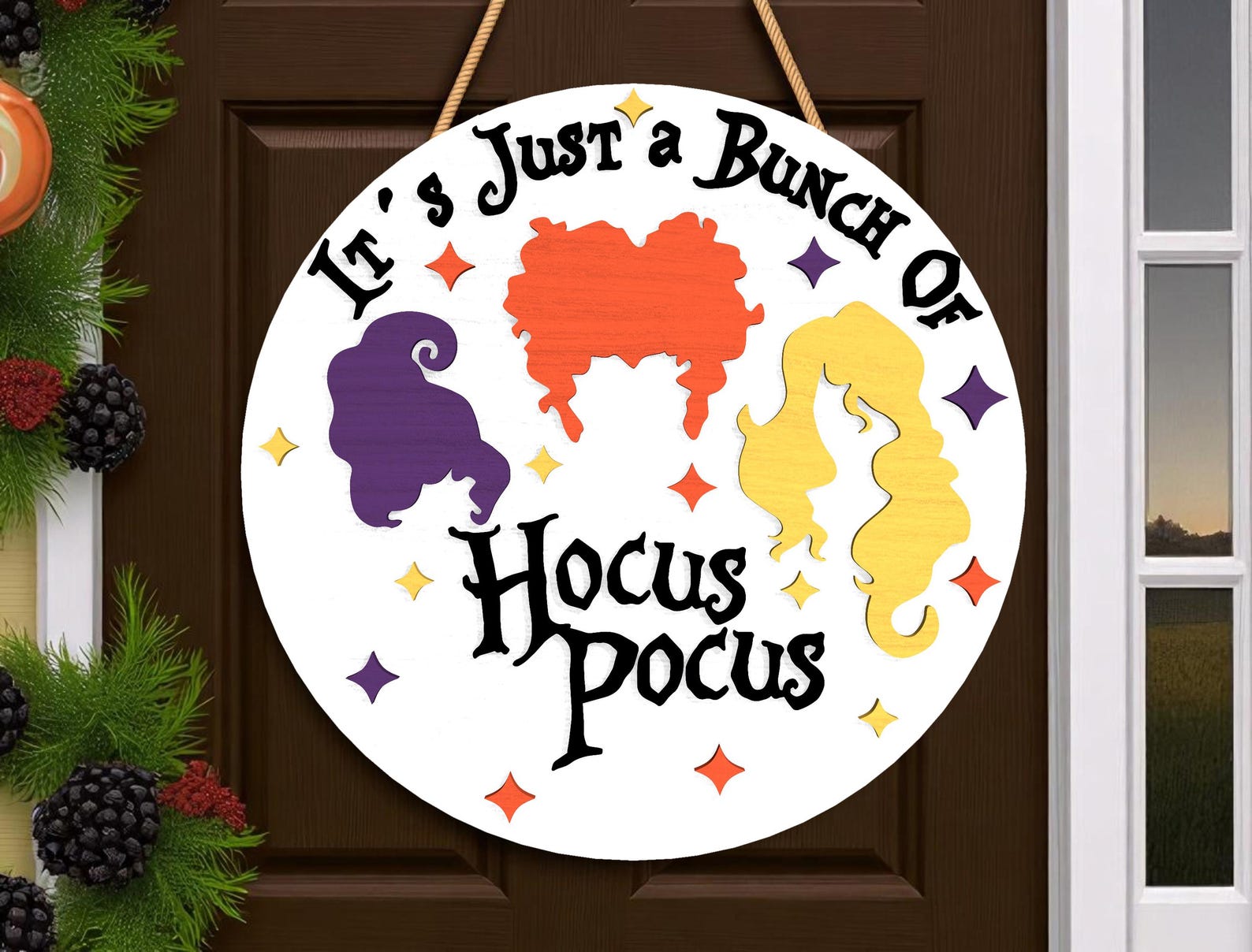 Funny Halloween Door Hanger SVG Glowforge File, Just a Bunch of Hocus ...