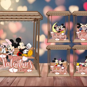 Personalisierte Valentinstag Stehend svg, Anpassen Name Lasercut-Datei-Svg, Paar Maus Hölzern Schöne Schaukel, Cartoon Charakter svg