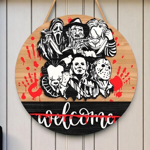 Bloody Horror Icons Welcome Sign SVG, Halloween Scary Door Sign