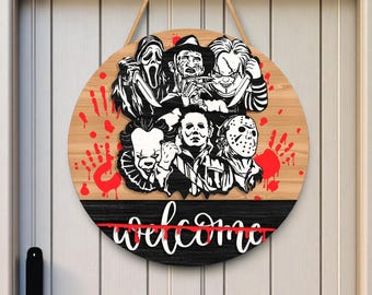 Bloody Horror Icons Welcome Sign SVG, Halloween Scary Door Sign