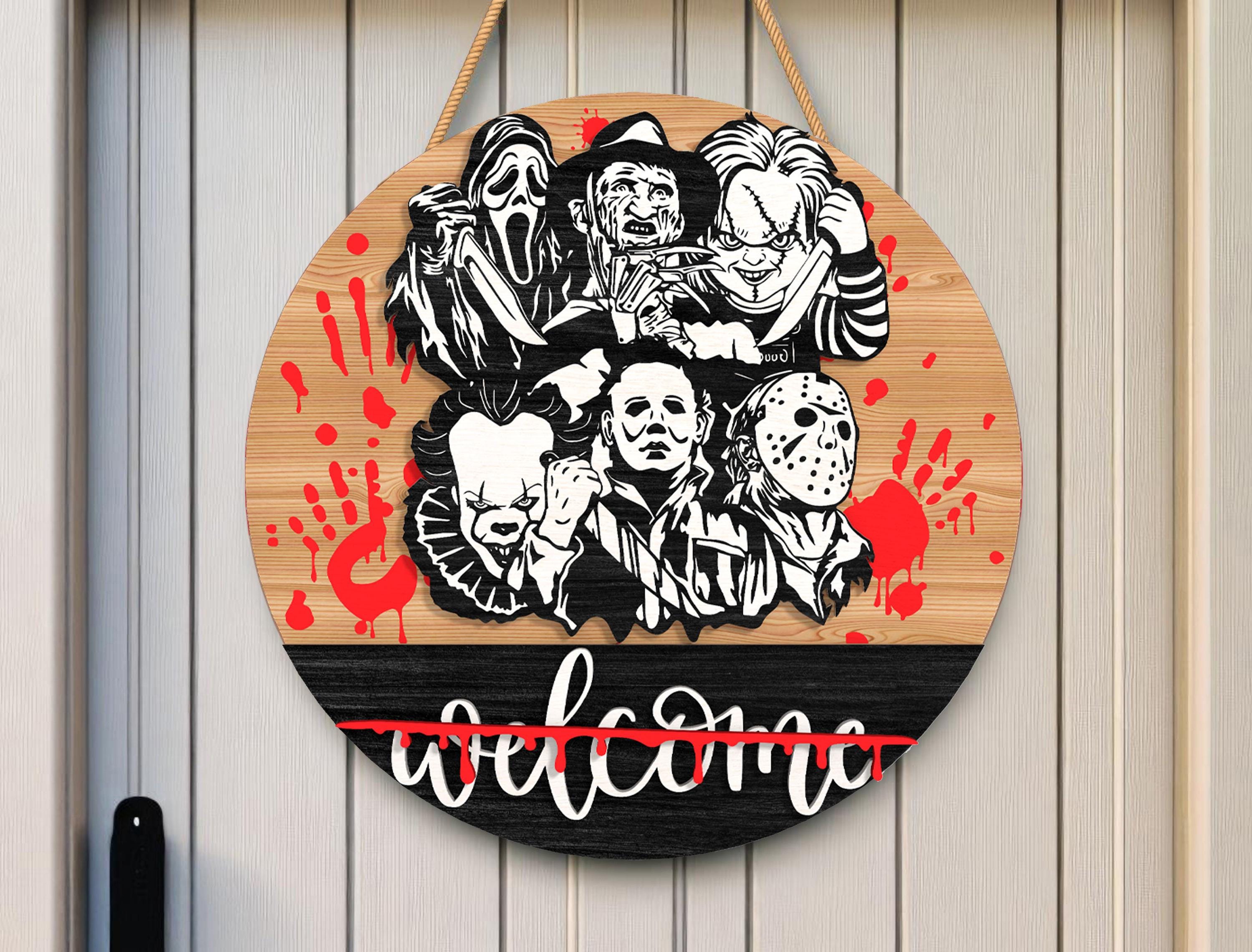 Bloody Horror Icons Welcome Sign SVG, Halloween Scary Door Sign