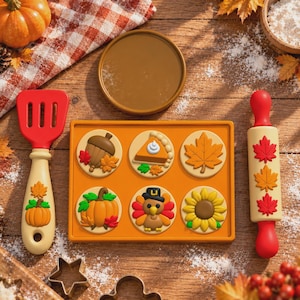 Set de juego sensorial de Acción de Gracias STL, juguetes de juego de simulación de otoño, set para hornear pavo y calabaza, juego de cocina para niños, descarga digital STL 3MF para impresión 3D