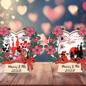 2025 Multilayer Happy Valentine's Day StehendeSvg, 3D Personalisiertes schönes Paar Maus Lasercut-Datei-Svg, Anpassen Name Home Dekoration