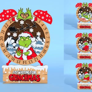 Christmas Clock Standing Layer Wood Sign Svg ,Multilayer Cartoon Christmas Svg,Grinchmas Layer Cut File, Christmas Decor ,Glowforge Svg File