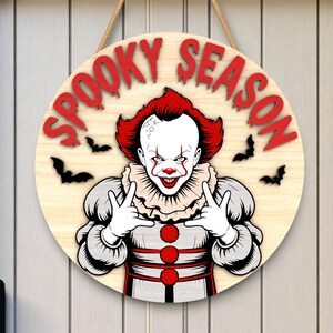 Spooky Season Laser Cut Sign SVG, Halloween Horror Door Hanger, Creepy Wood Decor File, Digital Download DXF PDF