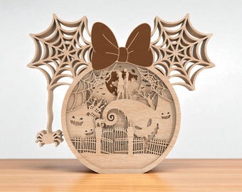 3D Halloween Schleife Spinnennetz SVG, Laser Cut Datei für Holzschild, Glowforge Cricut Silhouette digitaler Download für gruselige Dekoration