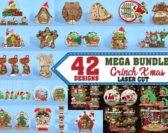 Bündeln Sie frohe Grinchmas Holzschild-Svg, Multilayer-Weihnachtsen-Stehen-Datei-Svg-Datei, Grinchmas-Schicht-Schnittdatei, Weihnachtsdekor, Glowforge-Svg-Datei