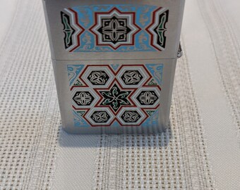 Zippo brushed chrome lighter - mosaic design - 1991