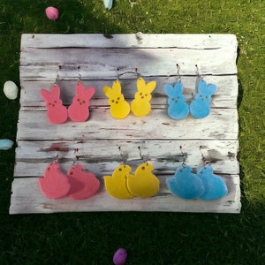 Large Easter Peep Earrings (Chick or Bunny, Pink, Yellow, Light Purple, or Blue)
