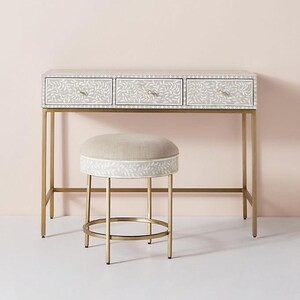 Scroll Vine Bone Inlay Vanity Table and Stool