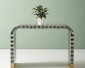 Bone Inlay Optical Design Waterfall Console Table Indigo Blue, Bone Inlay Console. Bone Inlay Table, Bone Inlay Side table, Bone Inlay Desk