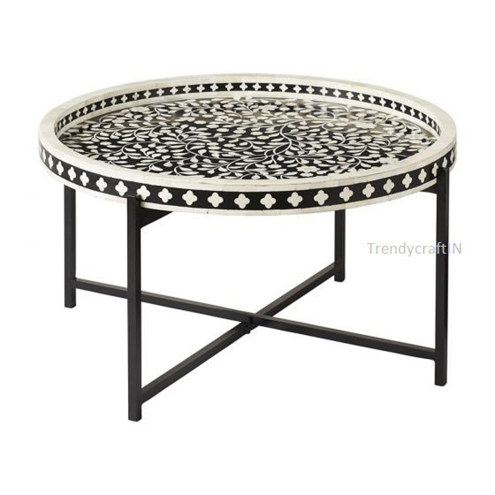 Bone Inlay Round Coffee Table Black and White Bone Inlay Etsy