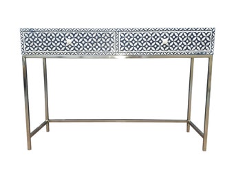 Bone Inlay 2 Drawer Geometric  Table, Bone Inlay Console table, Bone Inlay Table, HallTable, Chats of drawers, furniture, handicrafts