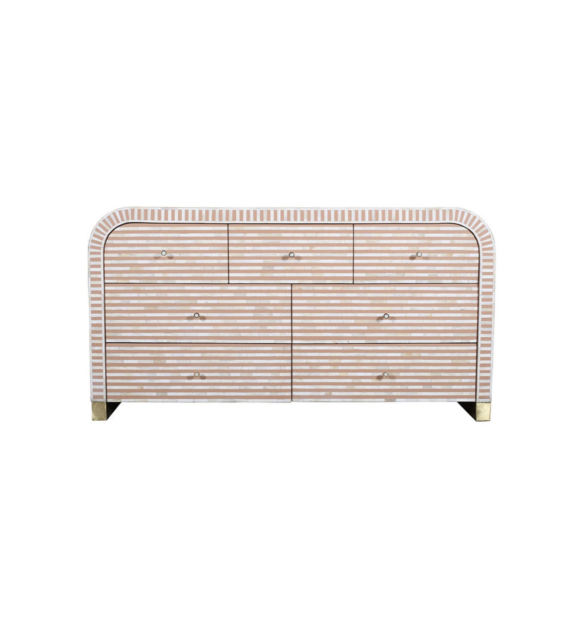 Bone Inlay 7 Drawer Waterfall Design Chest of Drawer Blush Pink, Bone ...