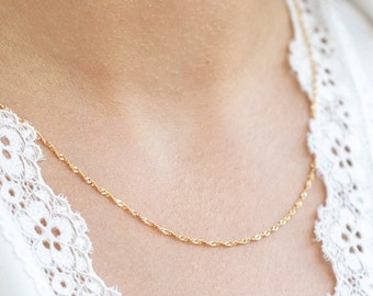 14K Yellow Gold Sequin Necklace/ Gold Sequin Chain/ 50cm(20inches) Gold Chain / Thin Layering Chain / Singapore Chain