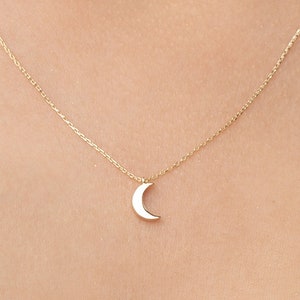 14k Solid Gold Moon Necklace, Yellow Gold Crescent Moon Pendant, Dainty Moon Charm Pendant, Celestial Necklace, Birthday Gift