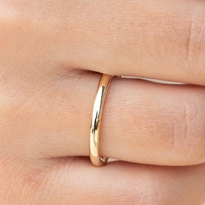 14k Yellow Gold Band Ring (2mm Thickness), Women&#39;s Dainty Dome Wedding Band, Fully Dome Wedding Ring, Men Women Wedding Ring Thin