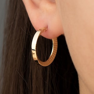 14K Yellow Solid Gold Hoop Earrings, 14K Real Gold, (20mm/0.80inches), Gold Hoop Earrings, Birthday Gift