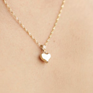 14k Gold 3D Heart Necklace, Puffy Heart Pendant With Sequin Chain ...