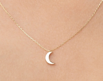 14k Solid Gold Moon Necklace, Yellow Gold Crescent Moon Pendant, Dainty Moon Charm Pendant, Celestial Necklace, Birthday Gift
