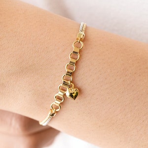14k Gold 3D Heart Bracelet |Yellow and White Gold Minimalist Bracelet for Everyday Use | 14kt Real Gold Love Bracelet | Heart Bracelet