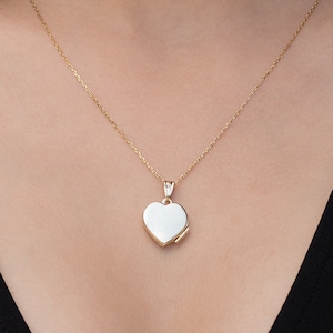 14k Yellow Gold Heart Mini Locket, 14K Solid Gold Love Locket Pendant, Minimalist Personalized Gifts, Custom Engraving Necklace