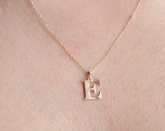 Collar de letras iniciales de oro de 14K, cadena de oro macizo de 14K incluida, colgante de letras personalizado, joyería minimalista, colgante de letras personalizadas