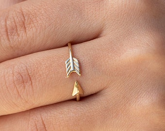 14K Solid Gold Arrow Ring, Handmade Bow Arrow Ring, Adjustable Signet Ring, Ethnic Collection Ring