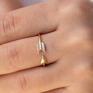 14K Solid Gold Arrow Ring, Handmade Bow Arrow Ring, Adjustable Signet Ring, Ethnic Collection Ring