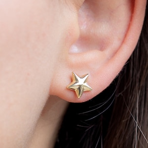 14K Yellow Gold Puffy Star Earrings | High Quality Star Celestial Studs | 3D Puffy Star Charm Studs | Gift for Daughter