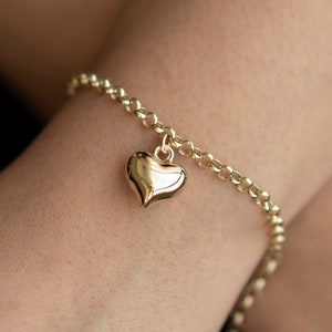 14k Gold 3D Heart Bracelet | Fine Jewelry in Love Puffy Heart Minimalist Bracelet for Everyday Use | 14kt Real Gold Love Bracelet