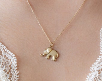 14K Solid Gold Elephant Necklace, Good Luck Charm, Dainty Minimalist Jewelry, 14K Gold Necklace, Layering Necklace
