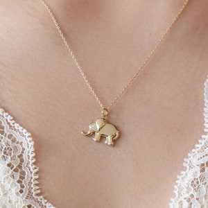 14K Solid Gold Elephant Necklace, Good Luck Charm, Dainty Minimalist Jewelry, 14K Gold Necklace, Layering Necklace