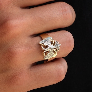 14k Solid Gold Signet Ring for Men | Double-Headed Eagle Ring | Eagle Ring for Men | Yellow Gold Empire Ring | Two-Headed Eagle Ring