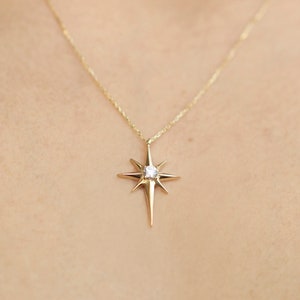 14k Solid Gold Pole Star Necklace, North Star Necklace, Real Gold Star Necklace, Birthday Gift, Anniversary Gift, Gift For Girlfriend